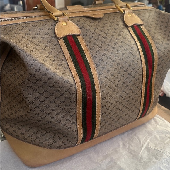 Vintage Authentic Gucci Monogram GG Web Travel Bag Red/Green Stripes EUC - Picture 2 of 16